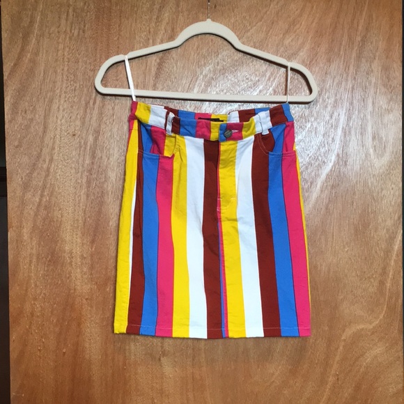 Candy stripe denim jean skirt bright and colorful mod Y2K quirky pop 80s 90s - Picture 7 of 8